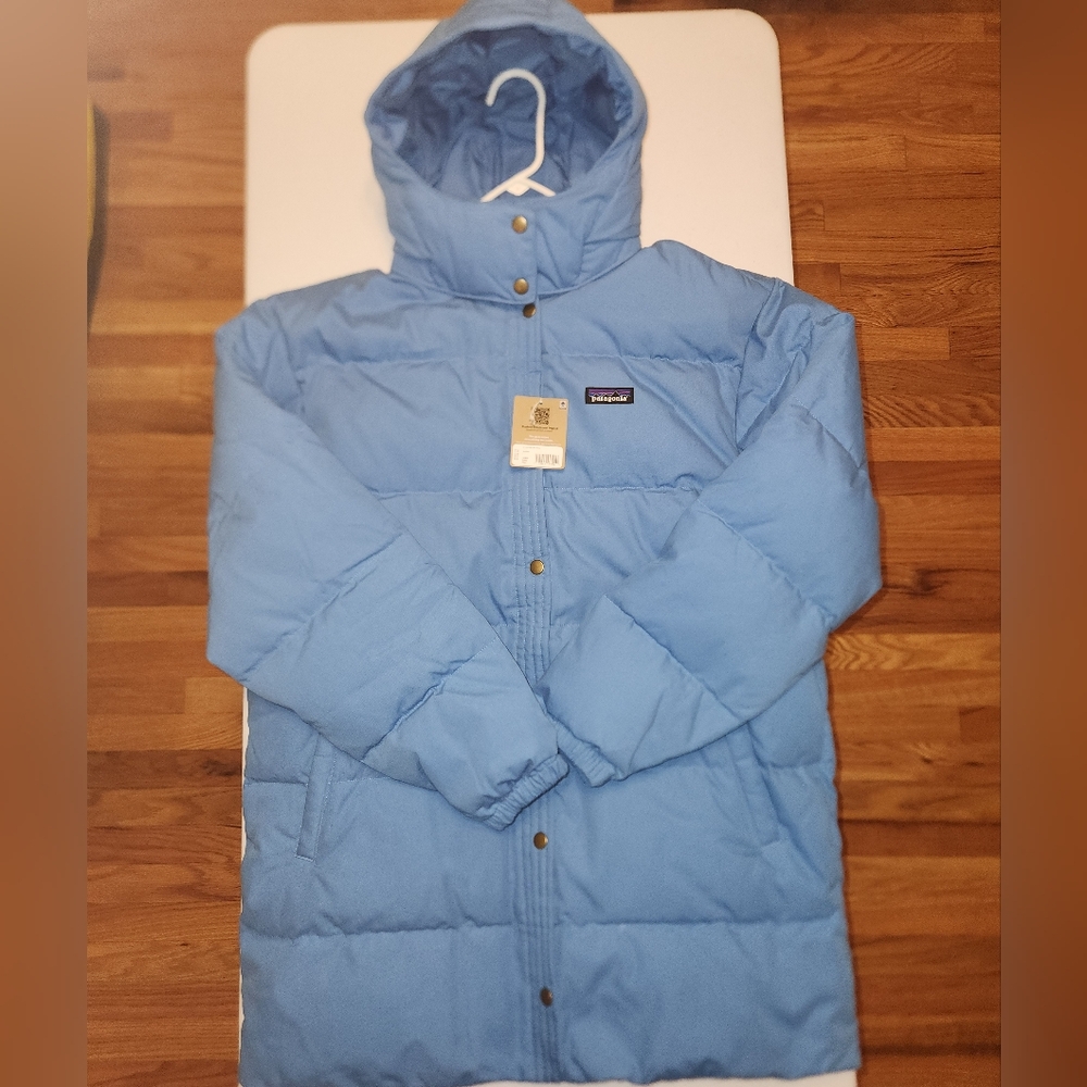NWT Patagonia Cotton Down Parka Women's SZ LG Blue Bird